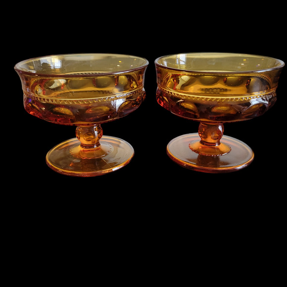 MCM  Sherbet Fruit Dessert Cup Round Gold Crown by Indiana Glass Fall Set of 2 - Picture 5 of 7